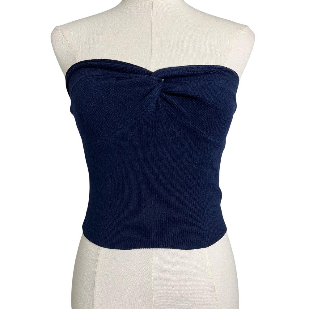 EFAN Knit Tube Top Womens Small Blue Strapless Sweetheart Twist Front Bandeau